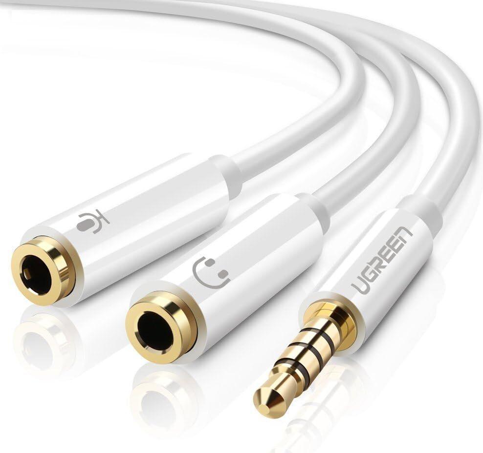 Mikrofon ve Kulaklık Ayırıcı 3.5 mm Y Kablo Beyaz