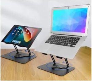 ZR-110 B Alüminyum 360 Derece Dönen Tabanlı Katlanabilir Taşınabilir Laptop Standı (Koyu Gri)