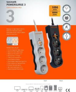 TSK19009 Powersurge 3-Surge Protectıon PLUG-1050 Joule-Wıth Beyaz