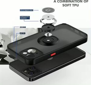 & Aksesuar iPhone 15 Plus ile Uyumlu Arka Kısmı Mat Şeffaf Yapıya Sahip Manyetik Yüzük Stantlı Kenarları Silikon Tpu Malzemeden Üretilmiş Renkli Tuşlara Kamera Korumalı Transparan Kılıf