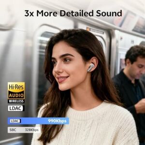 Qcy Melobuds N60 Aktif Gürültü Önleyici Kablosuz Kulaklıklar, 6-Mic Kablosuz Ldac Yüksek Çözünürlüklü 56DB Anc Kulak Tomurcukları, Çift Sürücü, Hızlı Şarj 45H Çalma Süresi, Uyarlanabilir Eq, Ipx5 Su