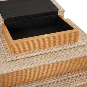 Deco 79 Keten Kumaş Dekoratif Kutu Chevron Desenli Sahte Kitap Saklama Kitabı Şekilli Kutular Krem Vurgulu, 4'lü Dekoratif Hatıra Kutusu Seti 38,1 Cm, 30,4 Cm, 9 Cm, 15,2 cm Y, Bej