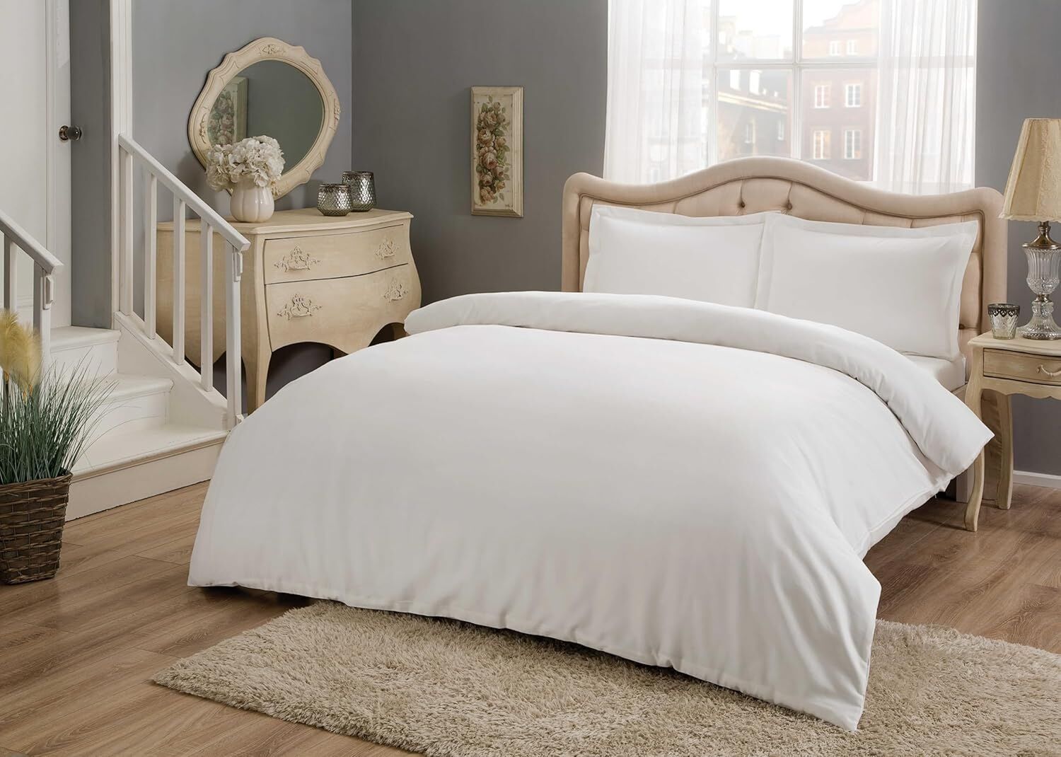 Basic Standart Pamuk Saten Nevresim Takımı, Beyaz, King Size
