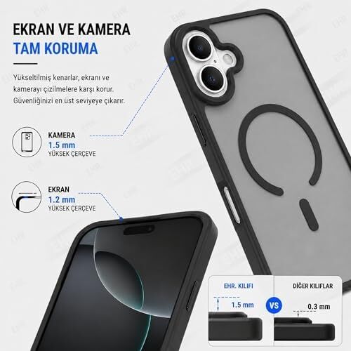 Ehr. iPhone 17 ile Uyumlu Magsafe Kılıf, Mıknatıslı Kablosuz Şarj Destekli, Ipeksi Dokulu Sert Gövde, Kamera Korumalı Premium Silikon Kapak (Siyah, iPhone 17)