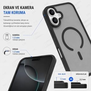 Ehr. iPhone 17 ile Uyumlu Magsafe Kılıf, Mıknatıslı Kablosuz Şarj Destekli, Ipeksi Dokulu Sert Gövde, Kamera Korumalı Premium Silikon Kapak (Siyah, iPhone 17)