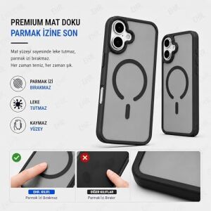Ehr. iPhone 17 ile Uyumlu Magsafe Kılıf, Mıknatıslı Kablosuz Şarj Destekli, Ipeksi Dokulu Sert Gövde, Kamera Korumalı Premium Silikon Kapak (Siyah, iPhone 17)