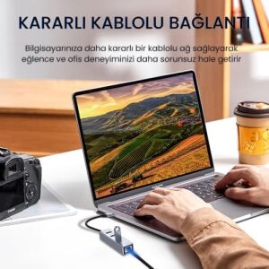 USB Type-C To 100MBPS Ethernet Çevirici ve 3 Portlu USB Hub Çoklayıcı