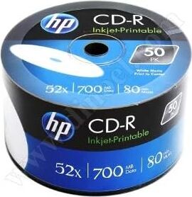 Hp CD-R80 Full Face Yazdırılabilir 700 MB 52 x (50 Adet, Her Biri 80 Dakikalık Hatırlatılabilir CD Toplu Paketli Makara)