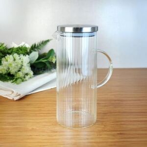 1500ML Metal Kapaklı Line Borosilikat Cam Yağlık & Sürahi – Şık, Dayanıklı ve Sağlıklı Saklama Çözümü (9cm x 23CM)