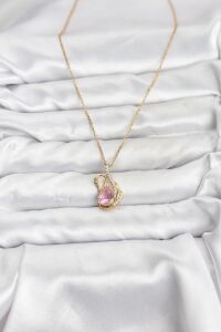 316L Çelik Zincir Gold Renk Pembe Kuğu Model Zirkon Taşlı Kadın Kolye