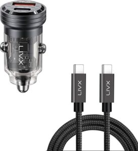 Transparent 45W Pd/qc Mini Araç Şarj Cihazı ve 1 Metre Hızlı Şarj ve Data Kablosu L35 - Tct-01