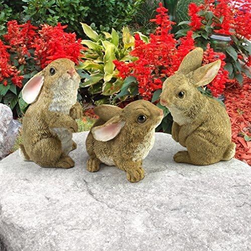 Design Toscano QM92008 The Bunny Den Rabbits Iç/dış Mekan Bahçe Hayvan Heykelleri, 9,5 cm Genişliğinde, 10,5 cm Derinliğinde, Tam Renkli Kaplama