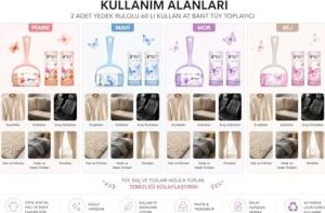 Kullan At Tüy Toplayıcı Rulo Seti – 2’li Yedek Rulolu, 60 Yapraklı Güçlü Yapışkan Bant, Kıyafet Koltuk Halı Perde Araç Koltuğu Için Pratik Temizlik Rulosu Sticky Roller (Mor)