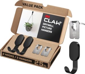 3m Claw 25 Lbs. Alçıpan Kanca ve Resim Askısı Seti, Ev Dekoru ve Oda Dekoru Için Ağır Asma Çözümü, 2 Mat Siyah Kanca ve 2 Resim Askısı