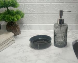 Sıvı Sabunluk ve Sabunluk 2 Li Banyo Seti Gri Siyah