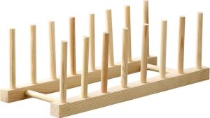Ahşap Tabaklık, Doğal Ahşap Mutfak Organizeri, 28X13X10 Cm, 6 Bölmeli Tabak Tutucu