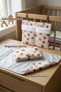 Yenidoğan 3 Prç Anne Bebek Hediye Hastane Çıkışı Alt Açma Bakım Çanta Askılı Organizer Set Urcin