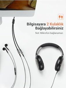 3.5mm 2'li Aux Kulaklık Çoklayıcı, Siyah