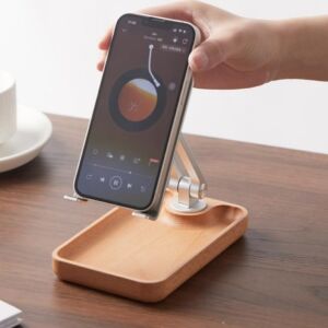 Profesyonel Tok Alüminyum Stand Ahşap Tabanlı Business Model A Sınıfı Malzeme Döner Tablet Akıllı Telefon Standı Masaüstü Stand Katlanabilir Cep Telefonu Telefon Tutucu A.kahverengi TM01