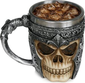 Birinci Sınıf 3D Kuru Kafa Fincan Paslanmaz Çelik Kahve, Çay, Cappuccino, Bira Gibi Içecekler Için I Viking Skull Head Kupası Iskelet Kafatası Tasarımlı Görünüm (1)
