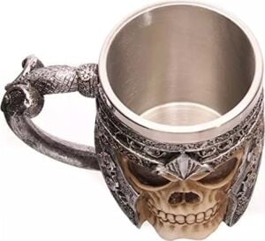 Birinci Sınıf 3D Kuru Kafa Fincan Paslanmaz Çelik Kahve, Çay, Cappuccino, Bira Gibi Içecekler Için I Viking Skull Head Kupası Iskelet Kafatası Tasarımlı Görünüm (1)
