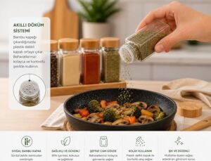 Bambu Kapaklı Cam Baharatlık Seti 12 Adet, Şeffaf Kare Baharat Kavanozu, Plastik Delikli Iç Kapaklı Kontrollü Döküm Sistemi, 11X4X4 cm Mutfak Düzenleyici Baharat Saklama Kabı Seti
