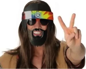 Siyah Saçlı Bandana Hippi Parti Gözlüğü