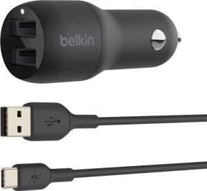 Çift USB Araç Şarj Cihazı 24 W + Usb-C Kablosu (Boost Charge Çift Bağlantı Noktalı Araç Şarjı, 2 Bağlantı Noktalı USB Araç Şarjı) Nintendo Switch Araç Şarjı, iPad Pro Araç Şarjı