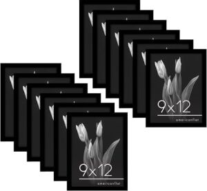 9X12 Picture Frame With Polished Plexiglass - Set Of 12 - Signature Collection - Picture Frames With Engineered Wood - Photo Frame For Tabletop And Wall Display - Black