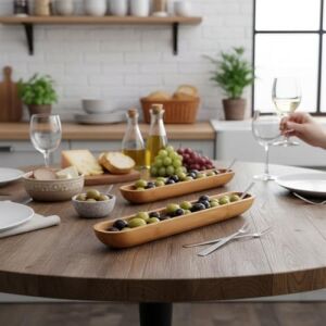35CM Bambu Zeytinlik – Doğal Ahşap Oval Uzun Servis Tabağı | Meze Sunumu, Çerezlik, Atıştırmalık Tabağı | Çevre Dostu Mutfak ve Sofra Aksesuarı