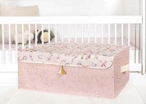 Baby Püsküllü Kapaklı Kutu Düzenleyici Çok Amaçlı Organizer Kutu Baza Boy (Pembe) -04249