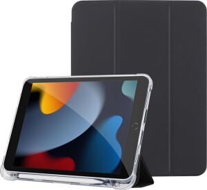 Apple iPad 10.2 Inç (2019/2020/2021) Modellerinin Tümüyle Uyumlu Uyku Modlu, Apple Pencil Kalemlikli, Trifold, Esnek, Mat, Darbeye Tam Dayanıklı Smart Tablet Kılıfı (Siyah)