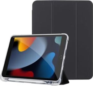 Apple iPad 10.2 Inç (2019/2020/2021) Modellerinin Tümüyle Uyumlu Uyku Modlu, Apple Pencil Kalemlikli, Trifold, Esnek, Mat, Darbeye Tam Dayanıklı Smart Tablet Kılıfı (Siyah)