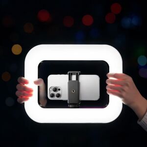 3in1 Şarjlı LED Ring Light Video Işık Seti Telefon Tutucu Bluetooth Kumandalı 20W 2500K-8500K Ayarlanabilir Işık CRI96+ Vlog Canlı Yayın Makyaj Çekim Işığı | RL-200