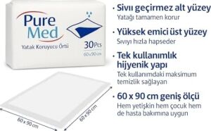 Yatak Koruyucu Örtü 60X90 cm – 30’lu | Tek Kullanımlık Sıvı Geçirmez Hasta Altı Örtüsü | Yüksek Emici Ped | Bebek, Yetişkin, Yaşlı ve Evcil Hayvan Bakımına Uygun