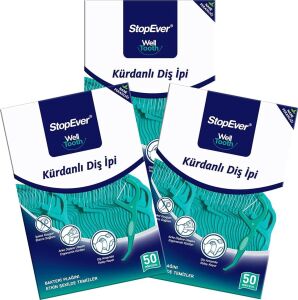 Stopever Well Tooth Kürdanlı Diş Ipi 3'lü Paket | Nane Aromalı | 150 Adet (3 x 50) | Diş Arası Temizliği, Ağız Hijyeni ve Günlük Kullanım Için Ideal
