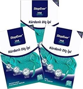 Stopever Well Tooth Kürdanlı Diş Ipi 3'lü Paket | Nane Aromalı | 150 Adet (3 x 50) | Diş Arası Temizliği, Ağız Hijyeni ve Günlük Kullanım Için Ideal
