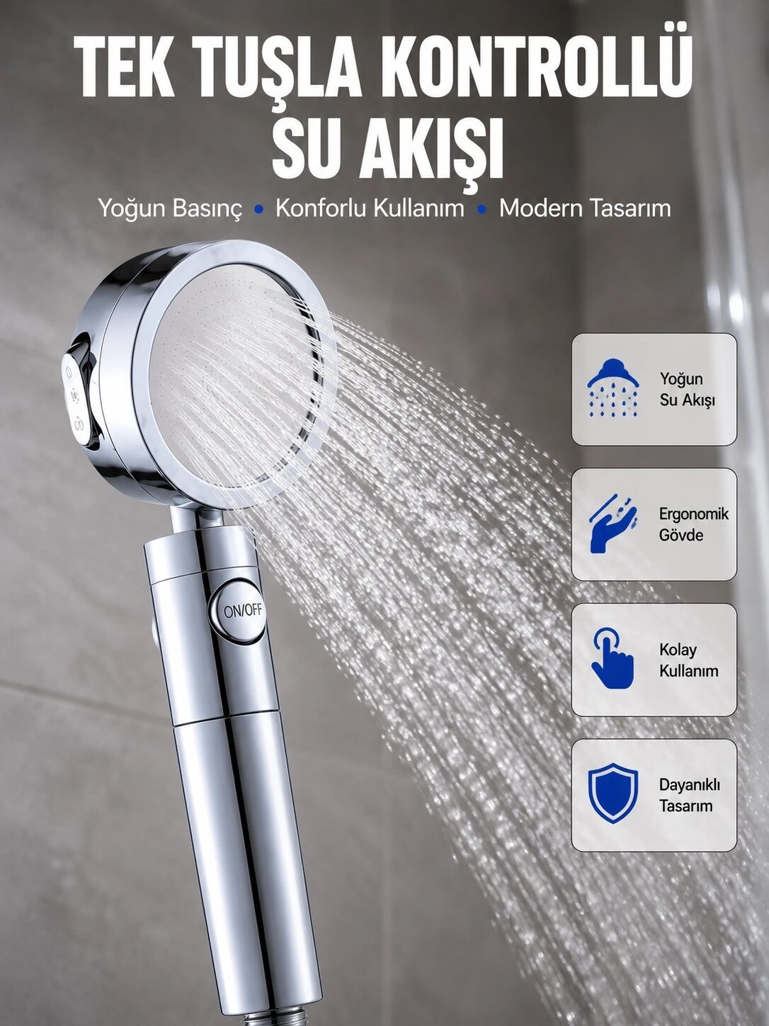 Masaj ve Yağmur Modlu Su Tasarruflu Duş Başlığı