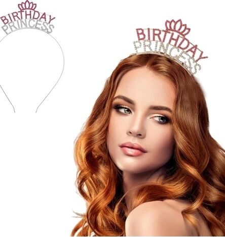 Kristal Taşlı Birthday Princess Yazılı Parti Tacı Pembe Renk