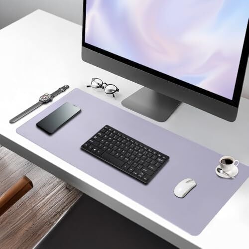Black Deer Pu Deri Mouse Pad Dikişli Kenar Dayanıklı Büyük Boy Çift Yönlü Kullanım Ofis Masa Matı Sümen(Lila, 90X40 Xl)