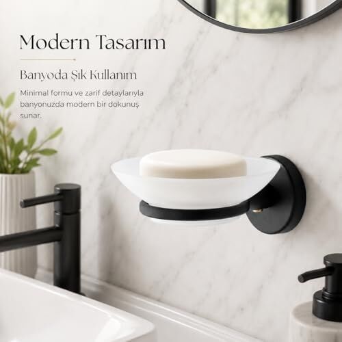 Sabunluk Siyah, Duvar Tipi, Metal, Yapışkanlı ve Vidalı Montaj, 35 mm Oval Bantlı Banyo Aksesuarı