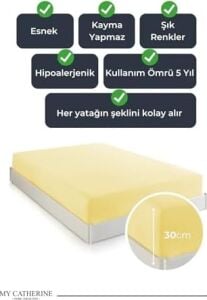 Lastikli & Hipoalerjenik Çarşaf |%100 Pamuk Penye Kumaş | Çift Kişilik 180X200 cm - Lemon, Luxcarsaf