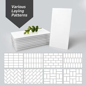 ART3D Mutfak Veya Banyo Için 32 Parça Soy ve Yapıştır Tezgah Üstü Cam Karo, 7,62 cm x 15,24 cm Metro Beyaz Arka Sıçrama Fayansları