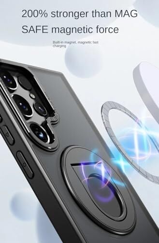 Galaxy S24 ile Uyumlu Kılıf 360° Dönen Magstand Kılıf Yüzüklü Parmak Geçmeli Stand Olabilen 2mm Çıkıntı Kamera Koruma Magsafe ile Uyumlu Matte Ring Kapak Black