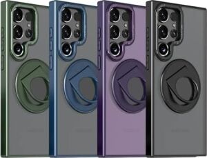 Galaxy S24 ile Uyumlu Kılıf 360° Dönen Magstand Kılıf Yüzüklü Parmak Geçmeli Stand Olabilen 2mm Çıkıntı Kamera Koruma Magsafe ile Uyumlu Matte Ring Kapak Black
