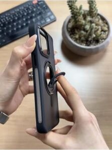 Standlı ve Yüzüklü Magsafe Kılıf SOOCASE721 Siyah iPhone 15 Pro Max ile Uyumlu
