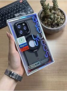 Standlı ve Yüzüklü Magsafe Kılıf SOOCASE721 Siyah iPhone 15 Pro Max ile Uyumlu