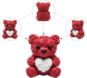 3D Gül Tasarımlı Kalp Ayıcık 10CM Şık Dekoratif Biblo