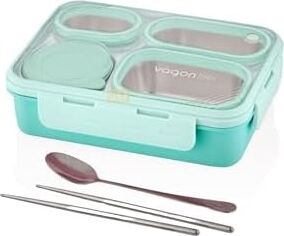 Bento 950ML Lunchbox Tek Katlı 4 Bölmeli Çelik Sefer Tası Yemek Kutusu (Turkuaz)
