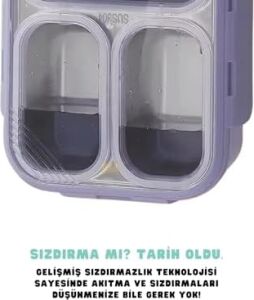 Bento 950ML Lunchbox Tek Katlı 4 Bölmeli Çelik Sefer Tası Yemek Kutusu (Turkuaz)